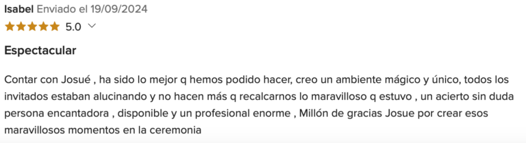 valoraciones cinco estrellas de clientes de boda