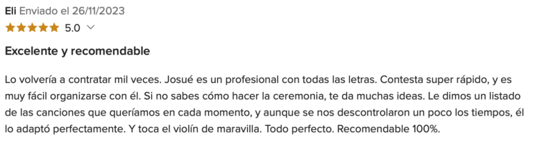 valoraciones cinco estrellas de clientes de boda